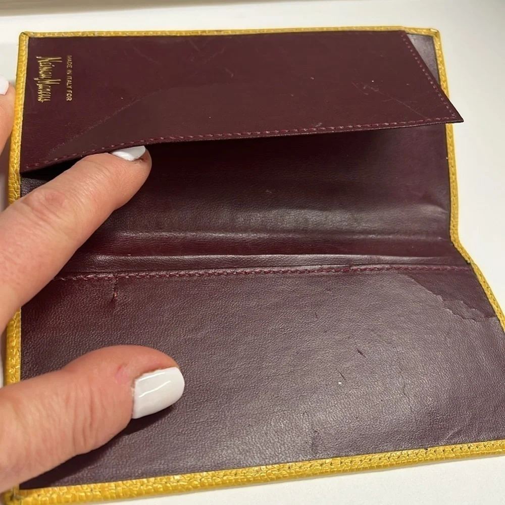Neiman Marcus Pebble Croc Embossed Leather Long Bifold Checkbook Cover Wallet